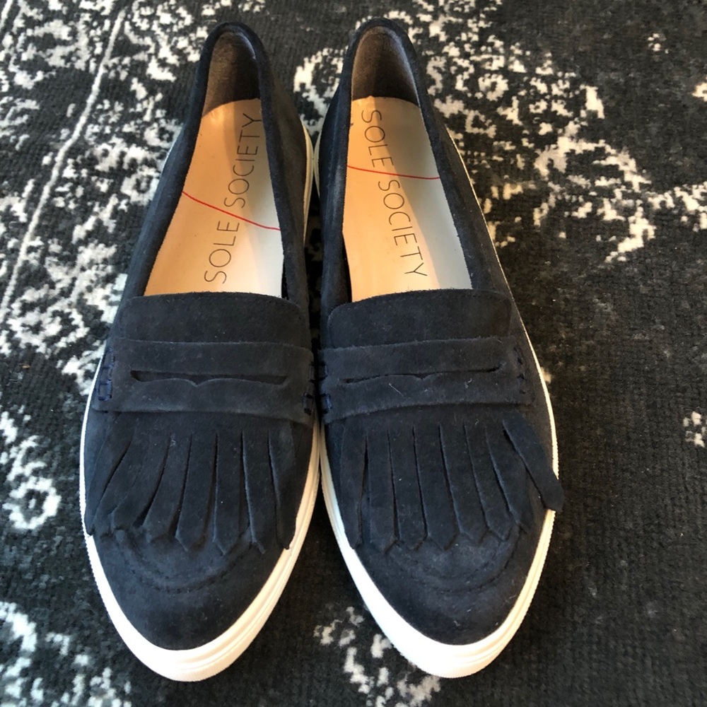 Sole Society Daria Navy Blue Suede Fringe Sneaker